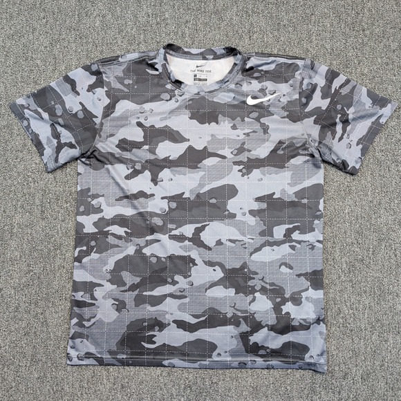 Nike Modern Camo Grid Dri-FIT Training Shirt Size M Grey Tactical Gym Streetwear — photo 2